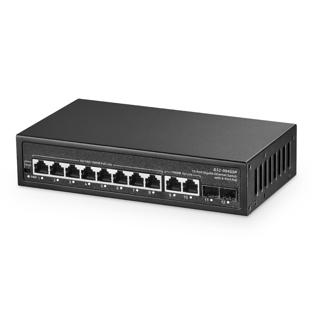 Binardat 12 Port Gigabit POE Switch, 8 POE+ Ports 1000Mbps, 2 Gigabit Uplink, 2 Gigabit SFP, IEEE802.3af/at, 135W Power Supply, Metal Case Unmanaged Plug and Play