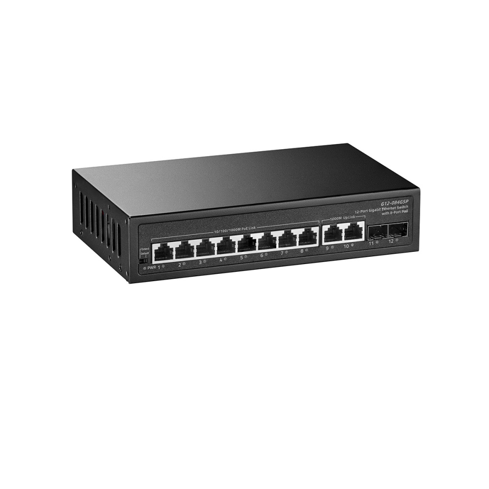 Binardat 12 Port Gigabit POE Switch, 8 POE+ Ports 1000Mbps, 2 Gigabit Uplink, 2 Gigabit SFP, IEEE802.3af/at, 135W Power Supply, Metal Case Unmanaged Plug and Play