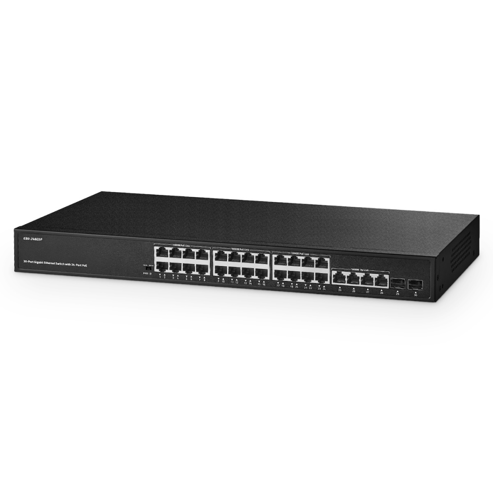 Binardat 30 Port Gigabit POE Switch, 24 POE+ Ports 100/1000Mbps, 4 Gigabit Uplink, 2 Gigabit SFP, IEEE802.3af/at, 450W Internal Power Supply, Metal Case Unmanaged Plug and Play RackMount Switch