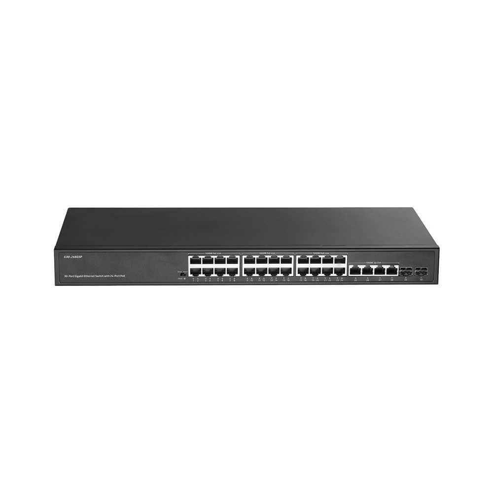 Binardat 30 Port Gigabit POE Switch, 24 POE+ Ports 100/1000Mbps, 4 Gigabit Uplink, 2 Gigabit SFP, IEEE802.3af/at, 450W Internal Power Supply, Metal Case Unmanaged Plug and Play RackMount Switch
