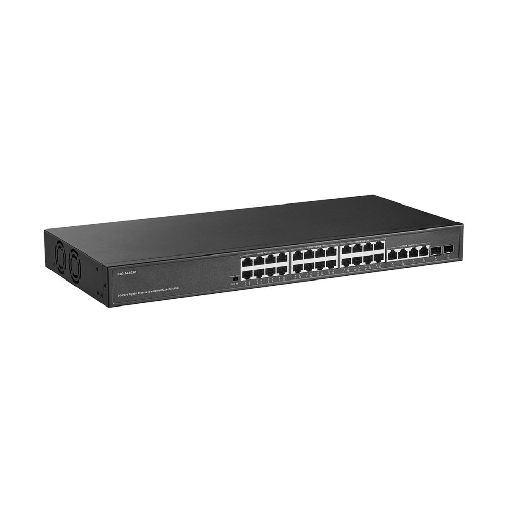 Binardat 30 Port Gigabit POE Switch, 24 POE+ Ports 100/1000Mbps, 4 Gigabit Uplink, 2 Gigabit SFP, IEEE802.3af/at, 450W Internal Power Supply, Metal Case Unmanaged Plug and Play RackMount Switch