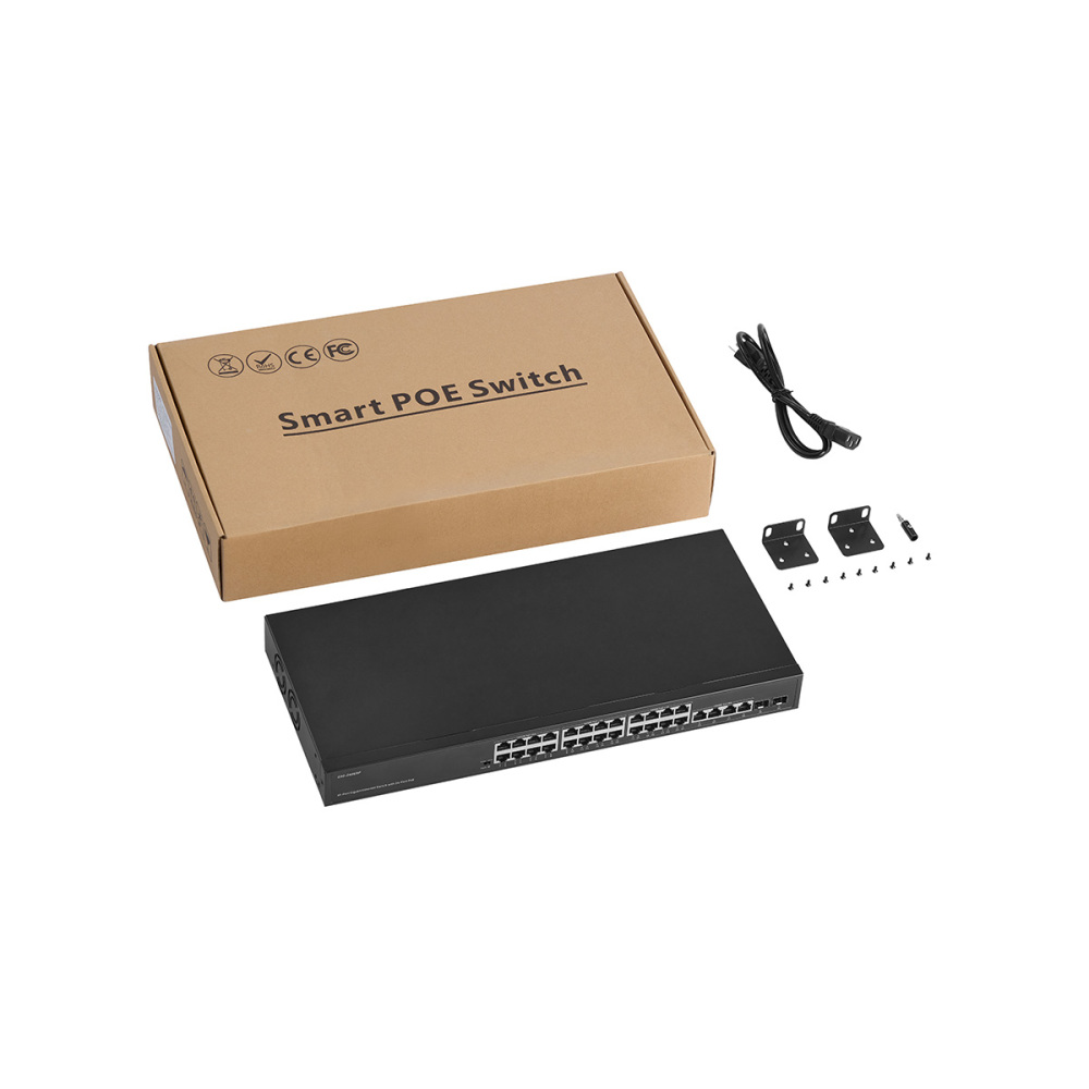 Binardat 30 Port Gigabit POE Switch, 24 POE+ Ports 100/1000Mbps, 4 Gigabit Uplink, 2 Gigabit SFP, IEEE802.3af/at, 450W Internal Power Supply, Metal Case Unmanaged Plug and Play RackMount Switch