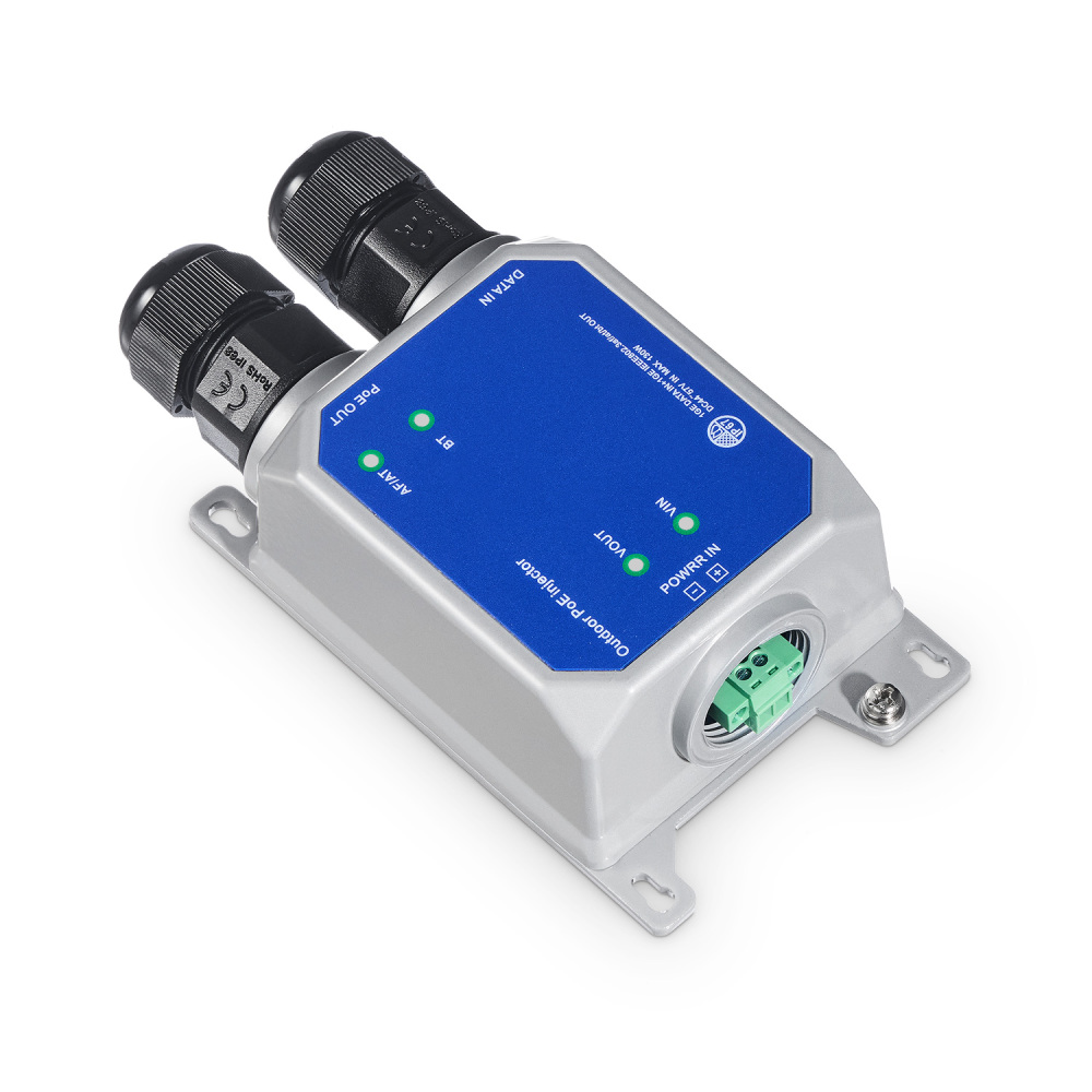 IP67 Outdoor 10 Gigabit PoE Injector - 10/100M/1G/2.5G/10Gbps, DC48-57V Input (Max 120W), IEEE 802.3 af/at/bt PoE Output (Max 90W), Metal Housing, Wall-Mountable