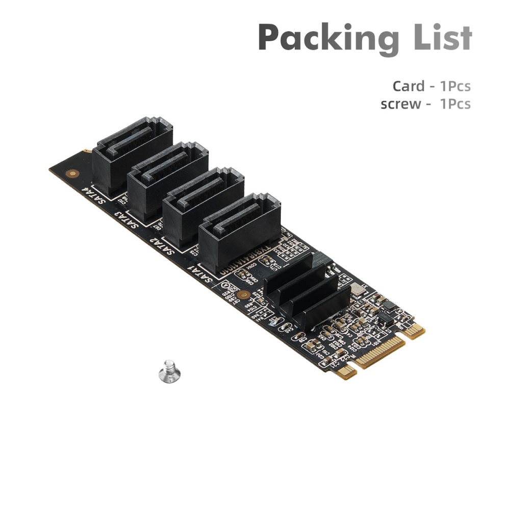 M.2 to SATA Card 4 Port, 6Gbps SATA 3.0 Controller, Includes 4 SATA Cables, for Windows 10/11