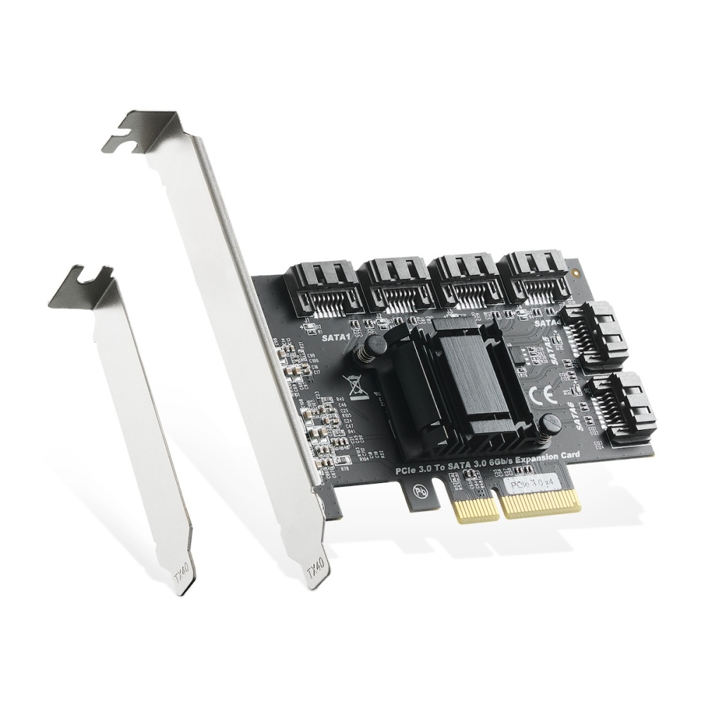 PCIE X4 to SATA Card 6 Port, 6Gbps SATA 3.0 Controller, Includes 6 SATA Cables and Low Profile Bracket, for Windows 10/11