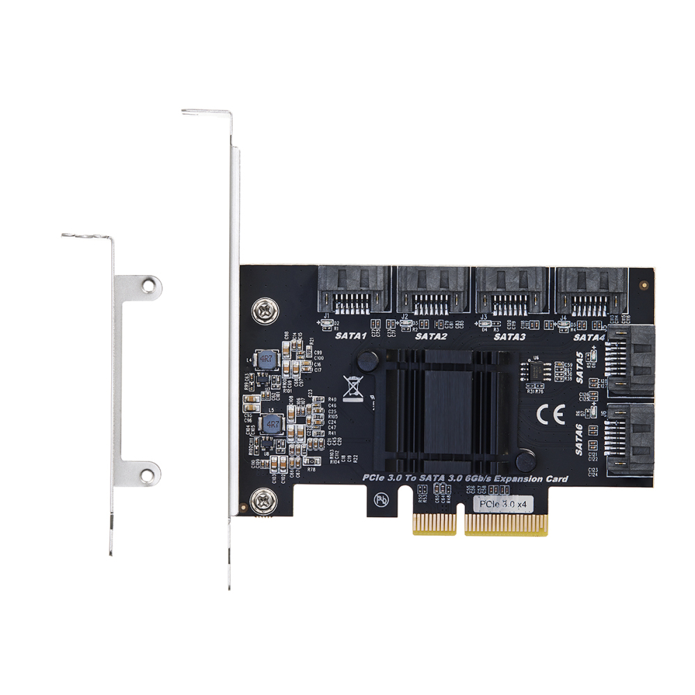 PCIE X4 to SATA Card 6 Port, 6Gbps SATA 3.0 Controller, Includes 6 SATA Cables and Low Profile Bracket, for Windows 10/11