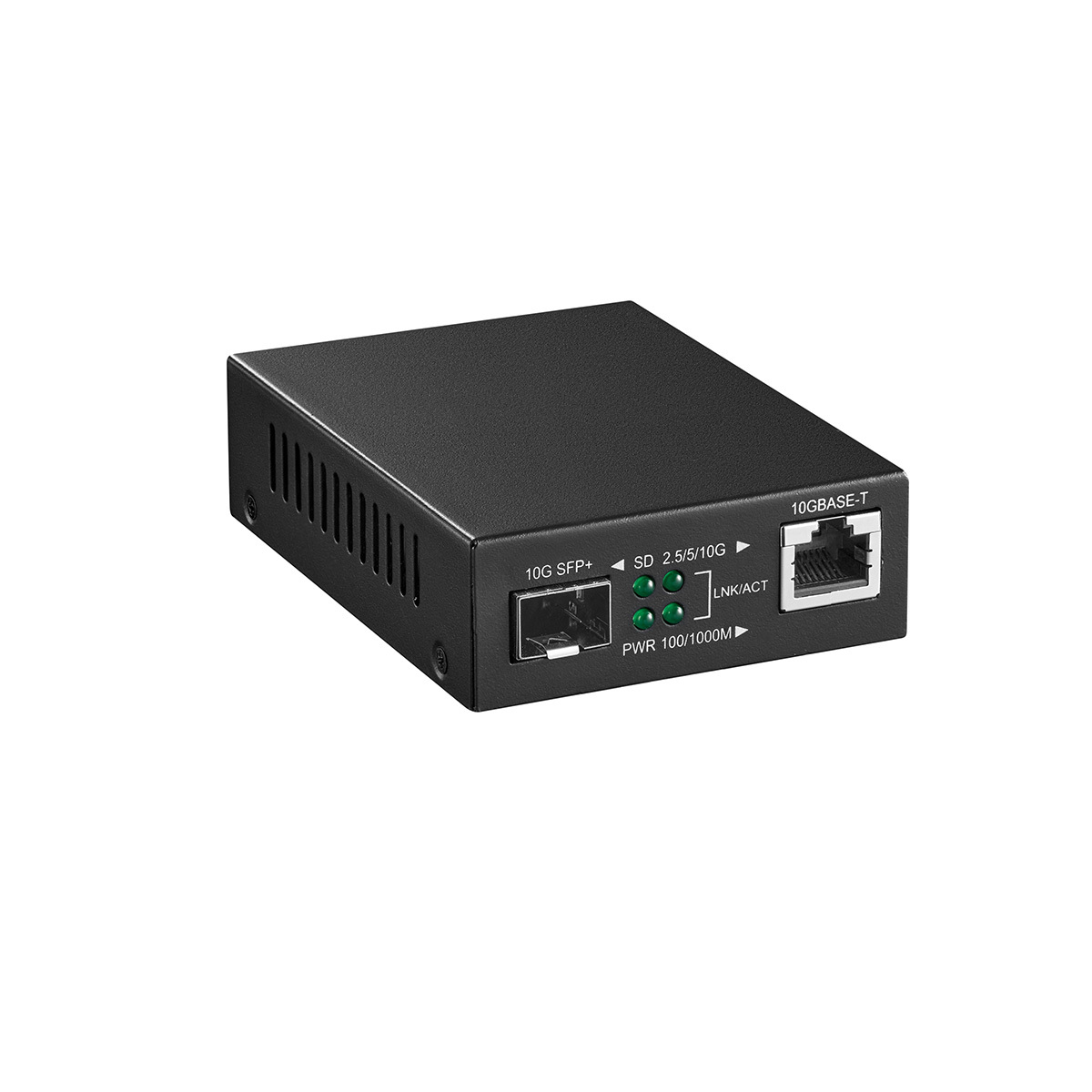 10G Fiber Media Coverter, 2 Port 10 Gigabit Binardat Ethernet Switch, 1 x 10G RJ45 Port, 1 x 10G SFP Port, Mini Metal Case Fanless, Unmanaged Plug and Play