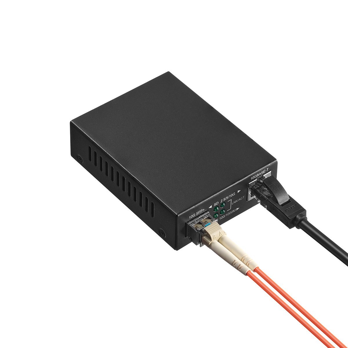 10G Fiber Media Coverter, 2 Port 10 Gigabit Binardat Ethernet Switch, 1 x 10G RJ45 Port, 1 x 10G SFP Port, Mini Metal Case Fanless, Unmanaged Plug and Play