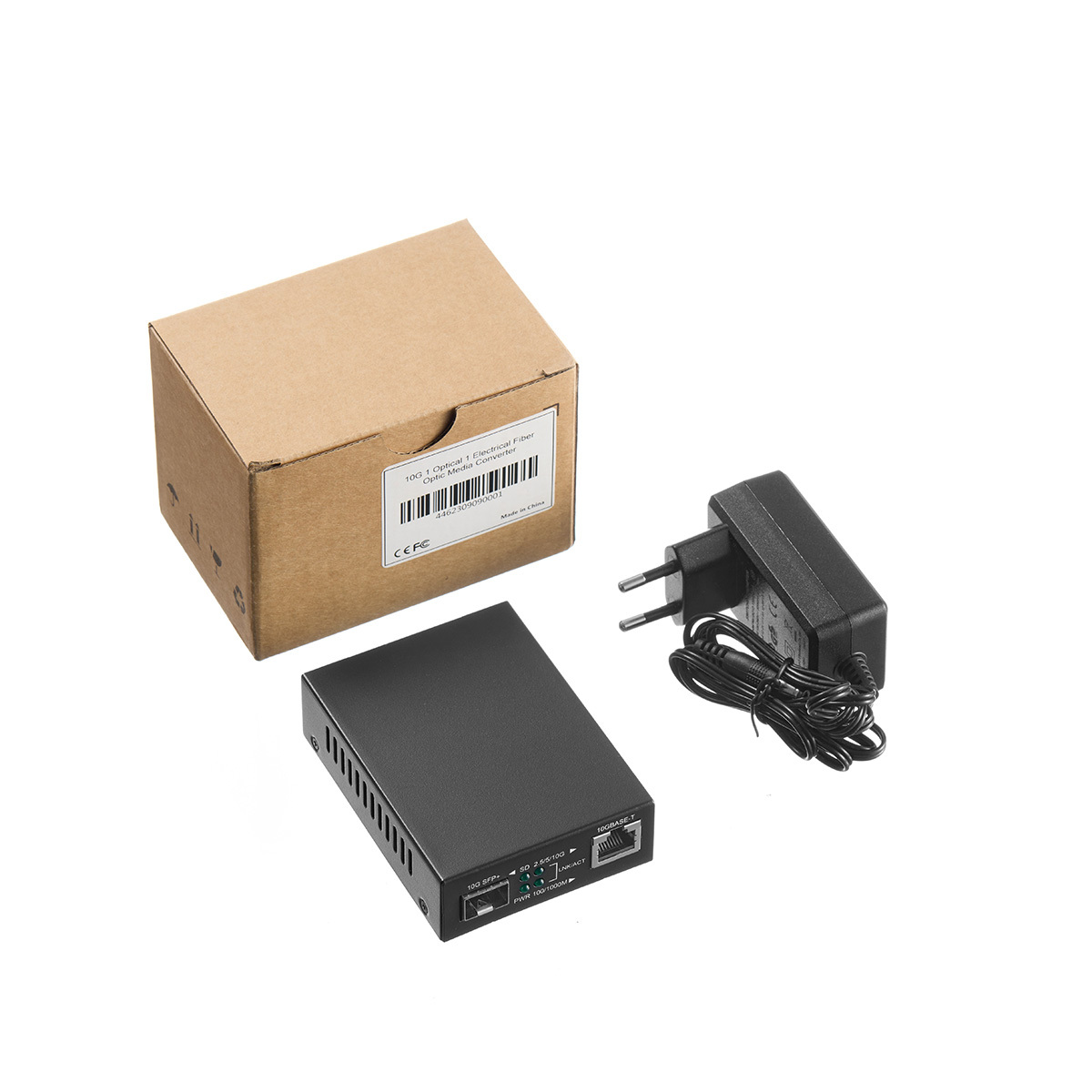 10G Fiber Media Coverter, 2 Port 10 Gigabit Binardat Ethernet Switch, 1 x 10G RJ45 Port, 1 x 10G SFP Port, Mini Metal Case Fanless, Unmanaged Plug and Play