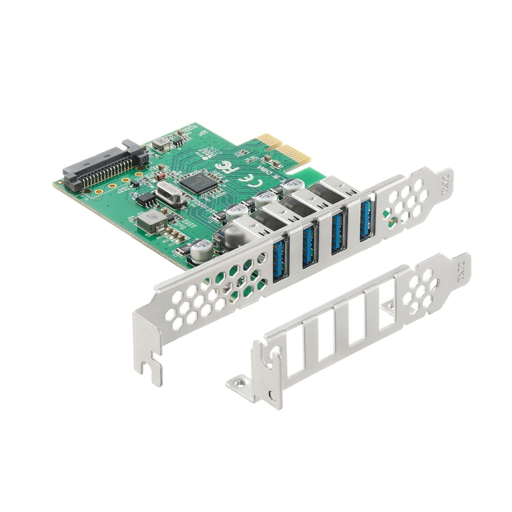 PCIE to 4 Ports USB 3.0 Expansion Card, Self-Powered, Low Profile Bracket, USB3 Hub Controller Adapter for Windows 10/11