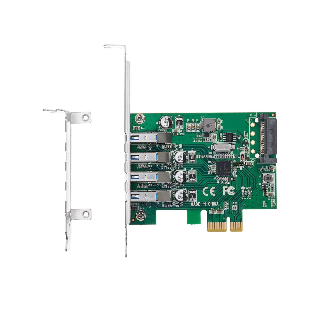 PCIE to 4 Ports USB 3.0 Expansion Card, Self-Powered, Low Profile Bracket, USB3 Hub Controller Adapter for Windows 10/11
