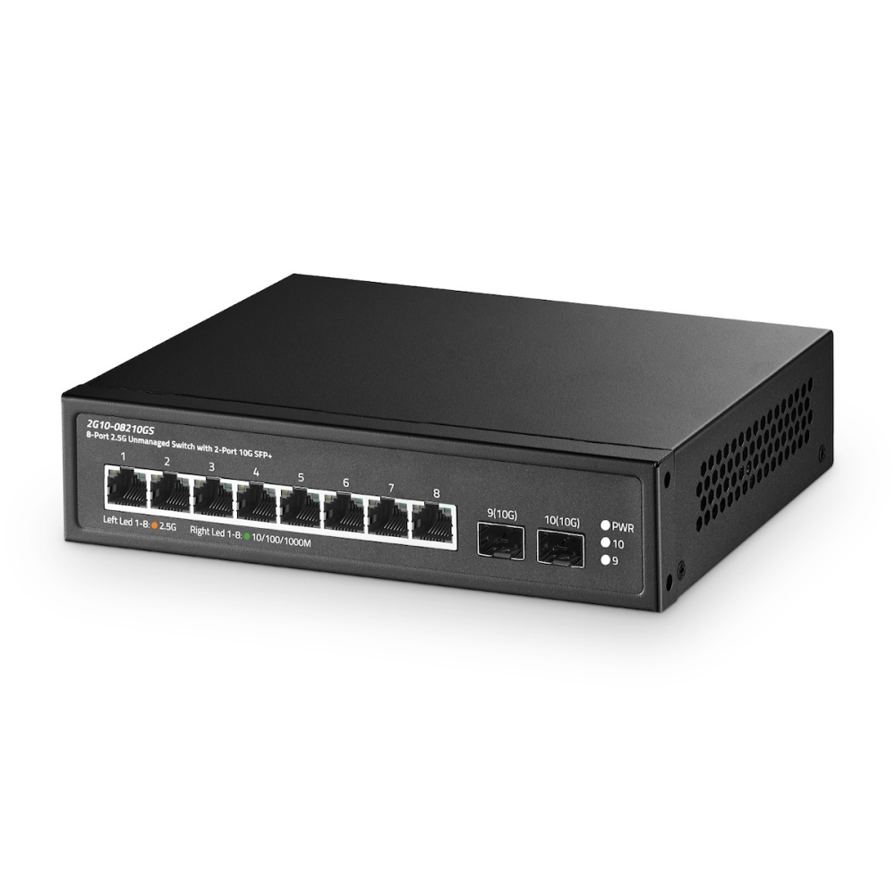 10 Port 2.5G Switch, 2x10G SFP+ Port, 8x2.5G Base-T Ports Compatible with 100/1000Mbps, Metal Unmanaged Fanless Binardat Ethernet Switch, for Gaming, NAS, Small Business, Plug & Play