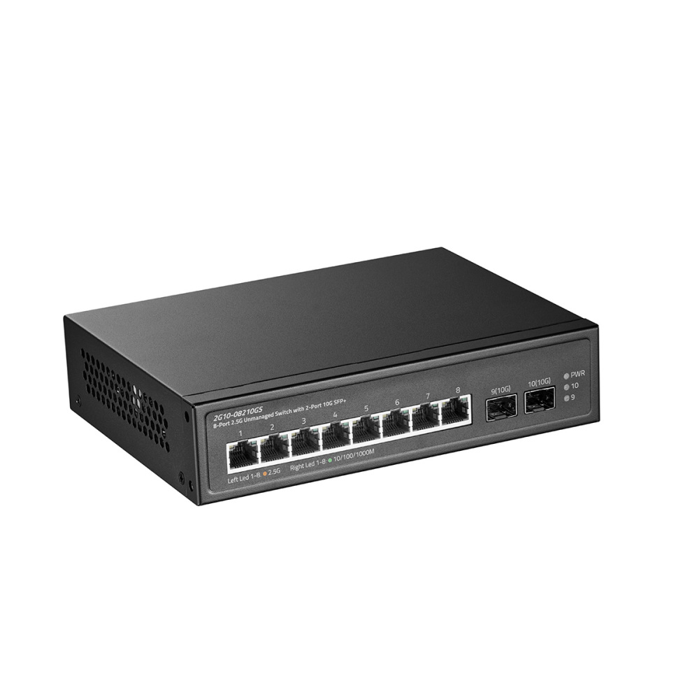 10 Port 2.5G Switch, 2x10G SFP+ Port, 8x2.5G Base-T Ports Compatible with 100/1000Mbps, Metal Unmanaged Fanless Binardat Ethernet Switch, for Gaming, NAS, Small Business, Plug & Play
