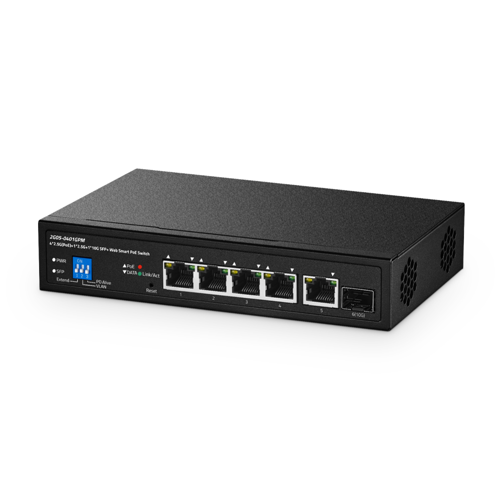 6 Port 2.5G PoE Managed Switch, 10G SFP+ Slot, IEEE802.3af/at 100W, Support Trunk/LACP/VLAN/QOS/Extender/Watchdog, Metal Multi-Gigabit Desktop/Wallmount Network Switch