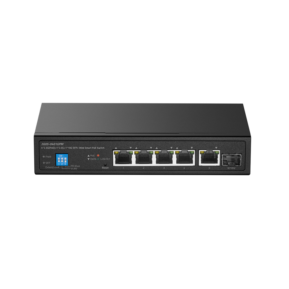 6 Port 2.5G PoE Managed Switch, 10G SFP+ Slot, IEEE802.3af/at 100W, Support Trunk/LACP/VLAN/QOS/Extender/Watchdog, Metal Multi-Gigabit Desktop/Wallmount Network Switch