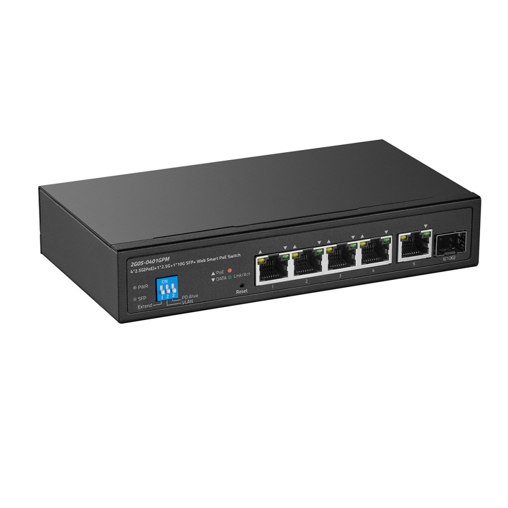 6 Port 2.5G PoE Managed Switch, 10G SFP+ Slot, IEEE802.3af/at 100W, Support Trunk/LACP/VLAN/QOS/Extender/Watchdog, Metal Multi-Gigabit Desktop/Wallmount Network Switch