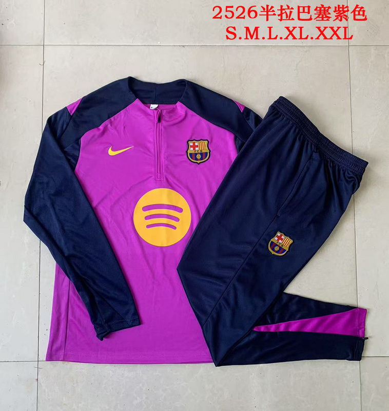 202526 Barcelona Purple Long-sleeved half-pull training kit Football team kit