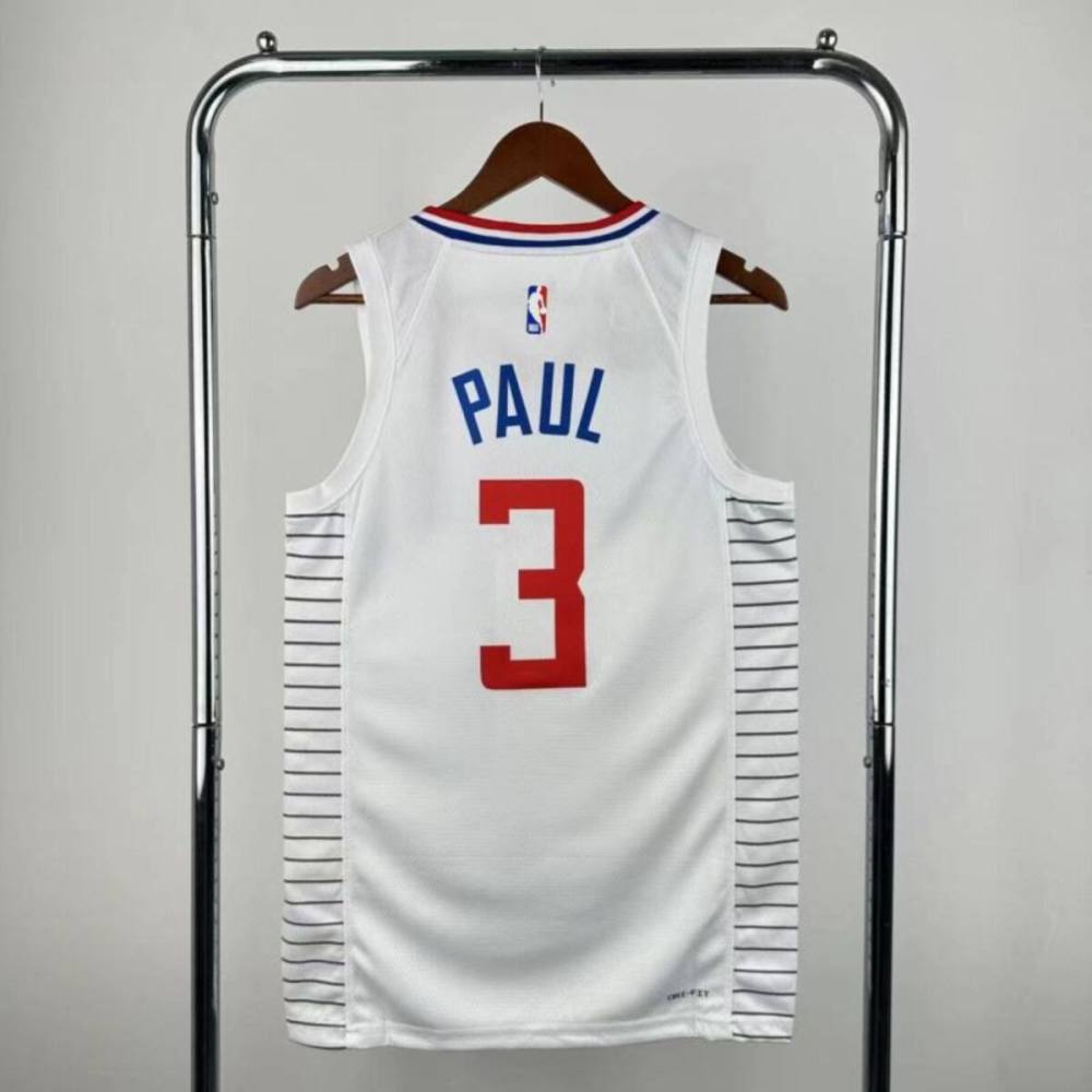 NBA  Los Angeles Clippers 24/25 Round Neck White Jersey PAUL#3 S-XXL