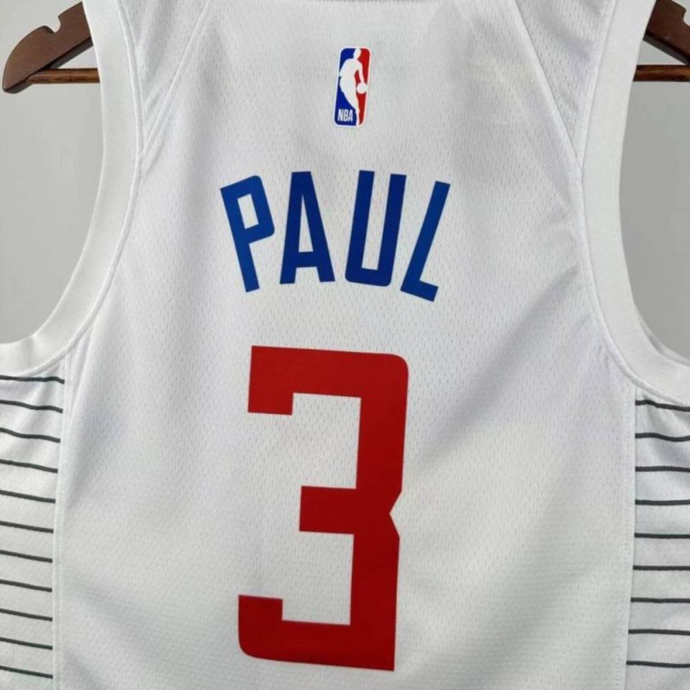 NBA  Los Angeles Clippers 24/25 Round Neck White Jersey PAUL#3 S-XXL