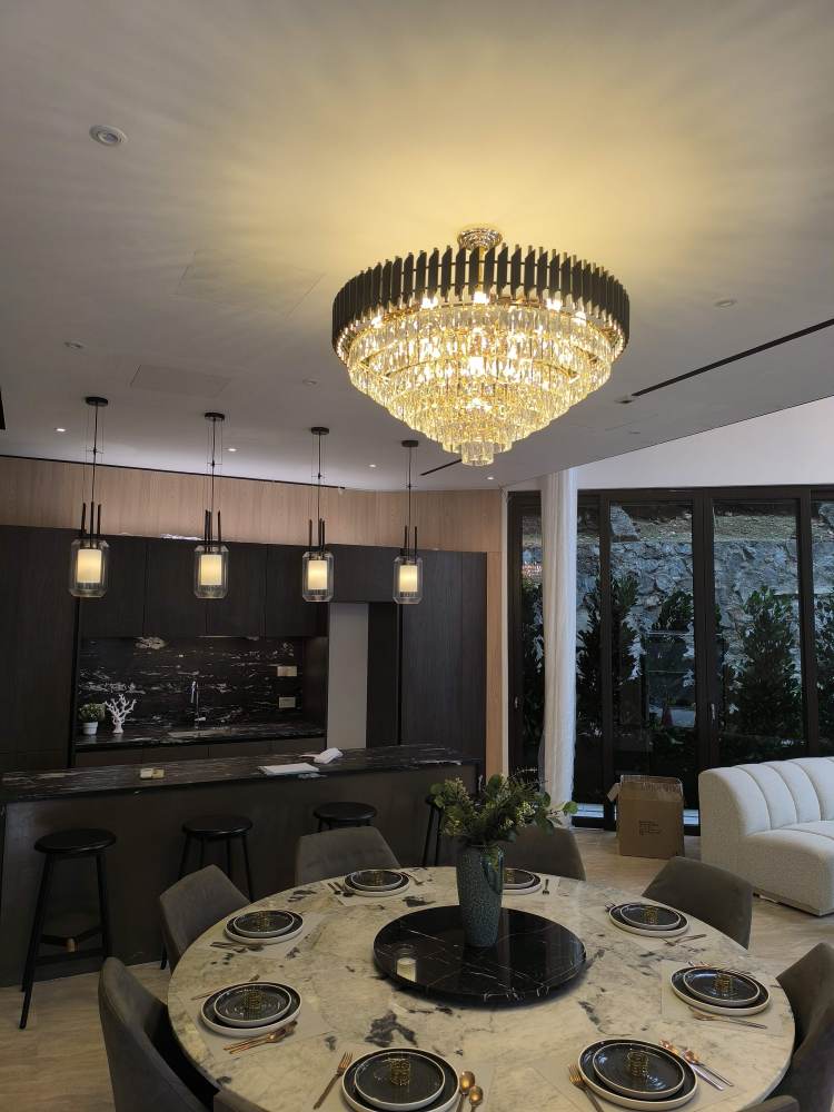 Radiant Reign Postmodern light luxury crystal chandelier living room villa round dining room chandelier bedroom study LED lamp