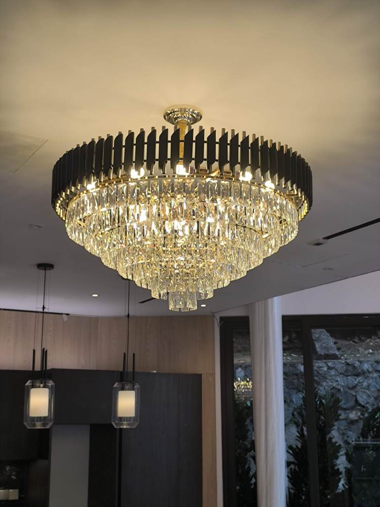Radiant Reign Postmodern light luxury crystal chandelier living room villa round dining room chandelier bedroom study LED lamp