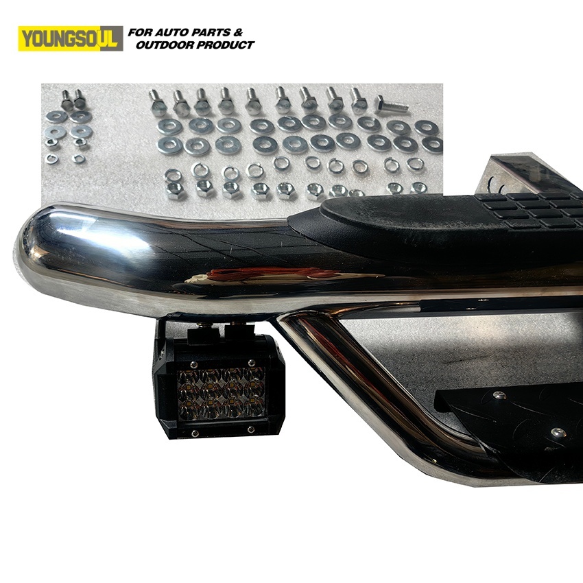 OEM ODM Car Exterior Accessories Universal Stainless Steel Rear Step Bumper Bar with Lights for Hilux Revo Pajero
