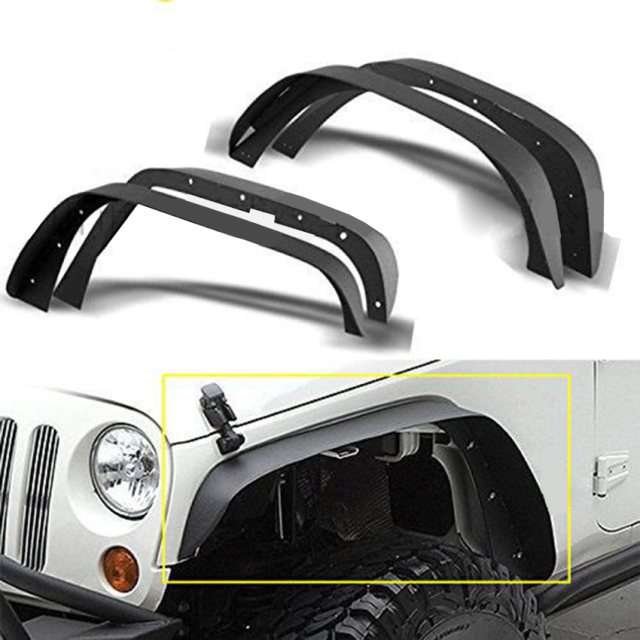 ABS Front Wheel Eyebrow 4PCS Black Fender Flares with LED Lights for Wrangler Jk