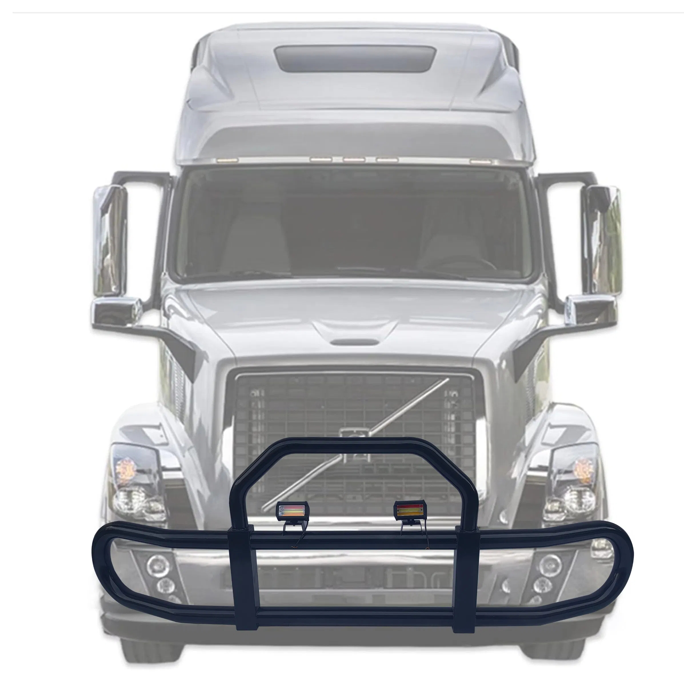 Youngsoul Heavy Duty Truck Iron Steel Deer Guard Heavy Truck Grille Guard Front Bumper Deer Guard with Lights for Volvo Semi Truck