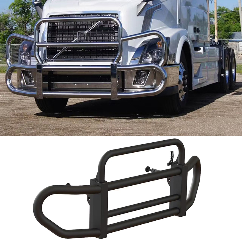 North American Black Steel Semi Truck Bumper Deer Grille Guard Truck Accessories for Volvo Vnl Kenworth T680 with Brackets