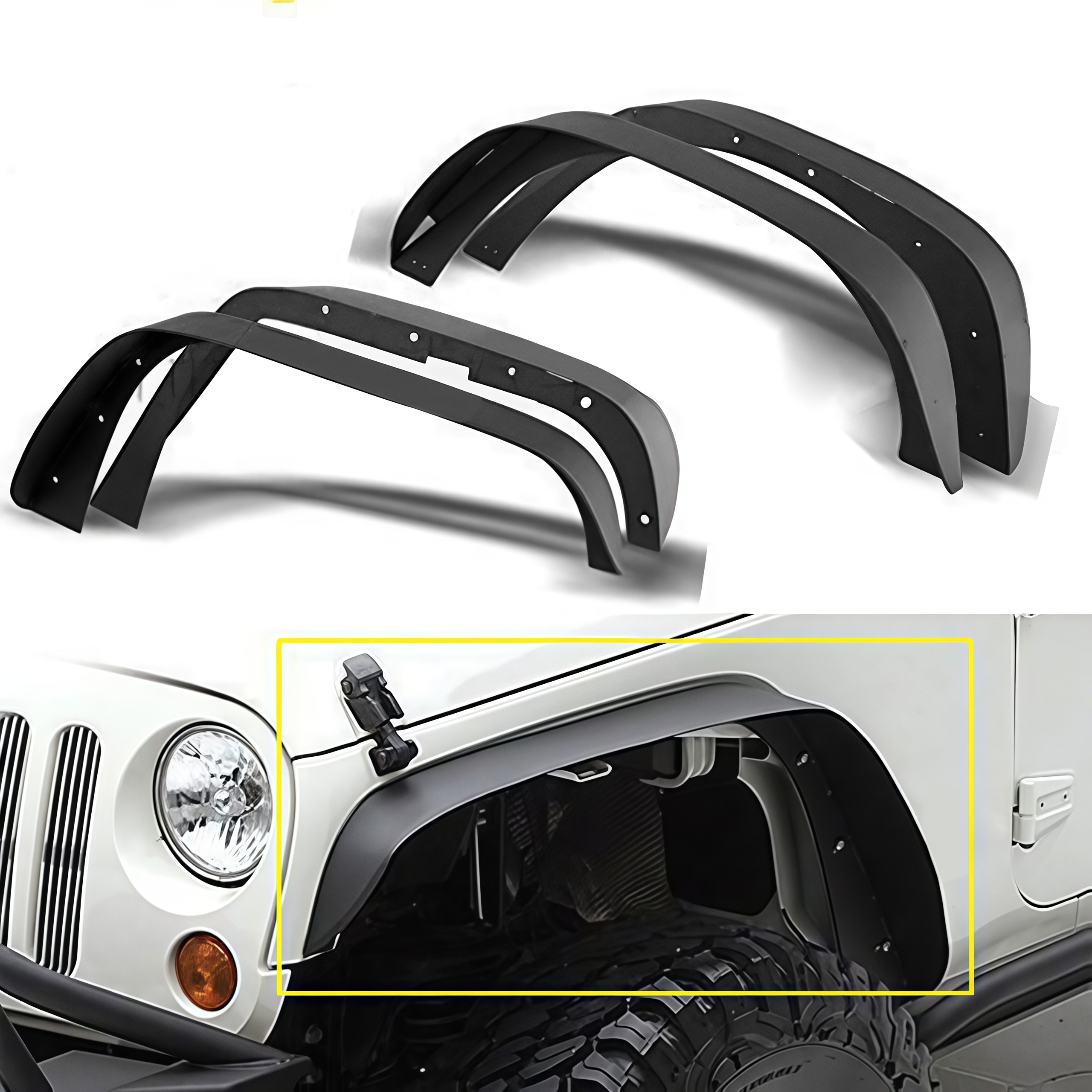ABS Front Wheel Eyebrow 4PCS Black Fender Flares with LED Lights for Wrangler Jk