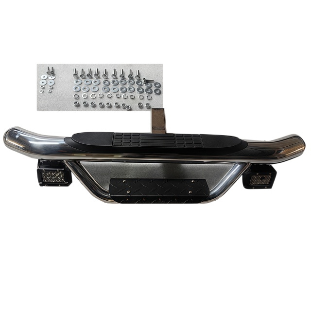 OEM ODM Car Exterior Accessories Universal Stainless Steel Rear Step Bumper Bar with Lights for Hilux Revo Pajero