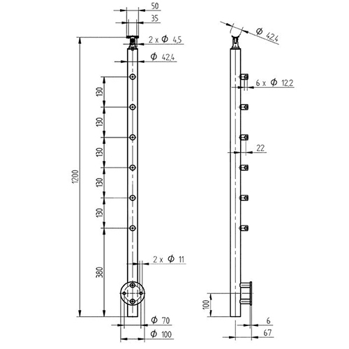 Side Mount Post Base Flange