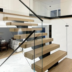 Durable Safe Suspended Glass Guardrail Galvanized Steel Staircase