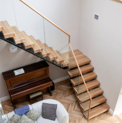 Modern Wood Floating Stairs Glass Railing for Indoor