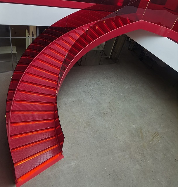 Luxury Villa Uses Angora Red Illuminated Steps Curved Indoor Stairs