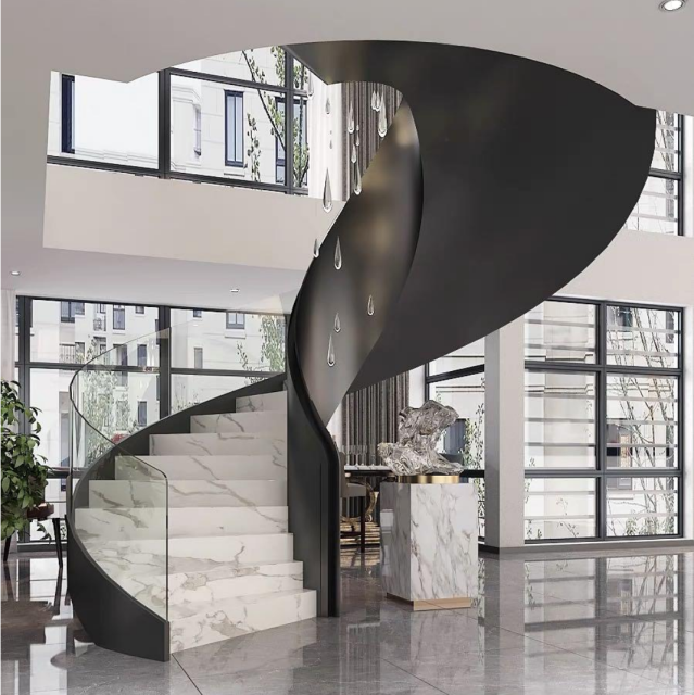 Inside Stair Modern House Residential Curved Steel Stairs