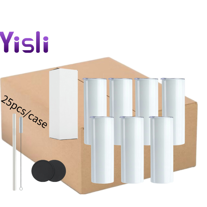 Yisli 20oz Sublimation Stainless Steel Tumblers With Plastic Lids/Straw 20oz Skinny Tumblers