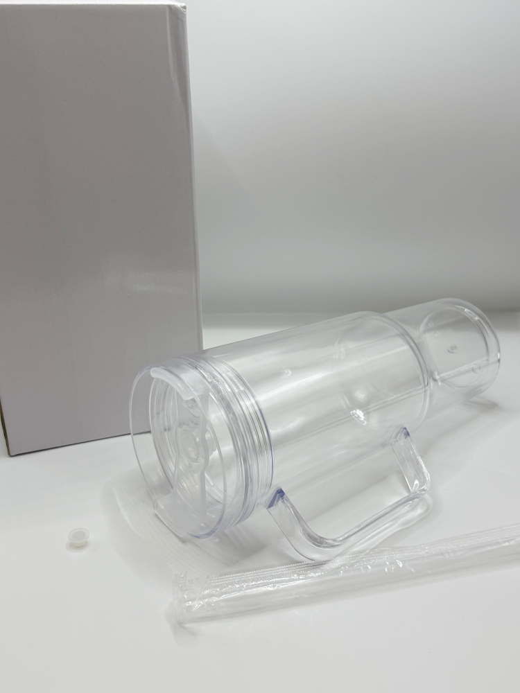 40oz Plastic Snow Globe Cups Pre drilled with Plug Lids Plastic Straw Double Wall for Glitter Cups