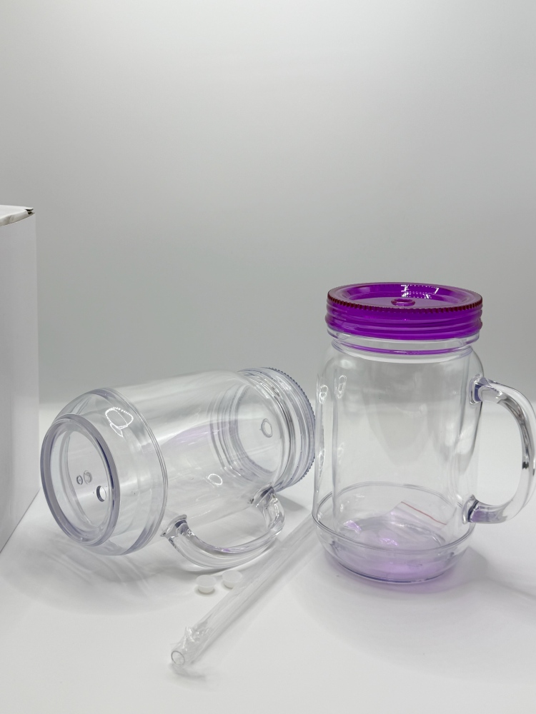 25Pcs Clear 20oz Acrylic Snow Globe Mugs with Portable Handle Clear Lids 20oz Double Wall Rough Glitter Plastic Cups