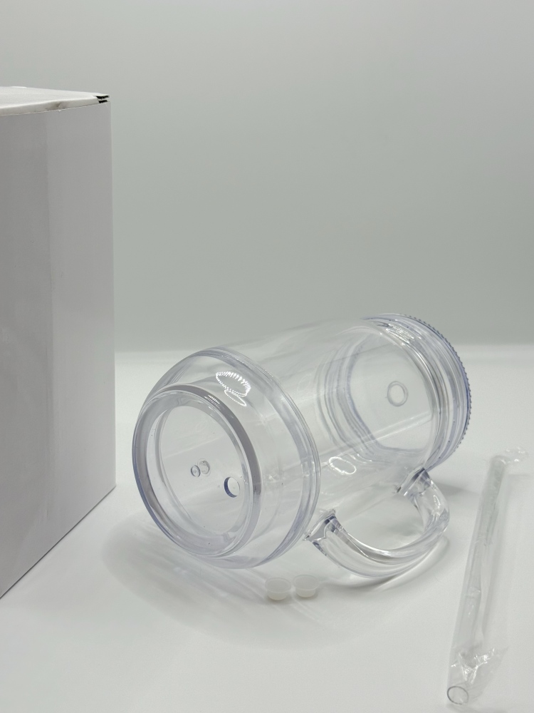 25Pcs Clear 20oz Acrylic Snow Globe Mugs with Portable Handle Clear Lids 20oz Double Wall Rough Glitter Plastic Cups
