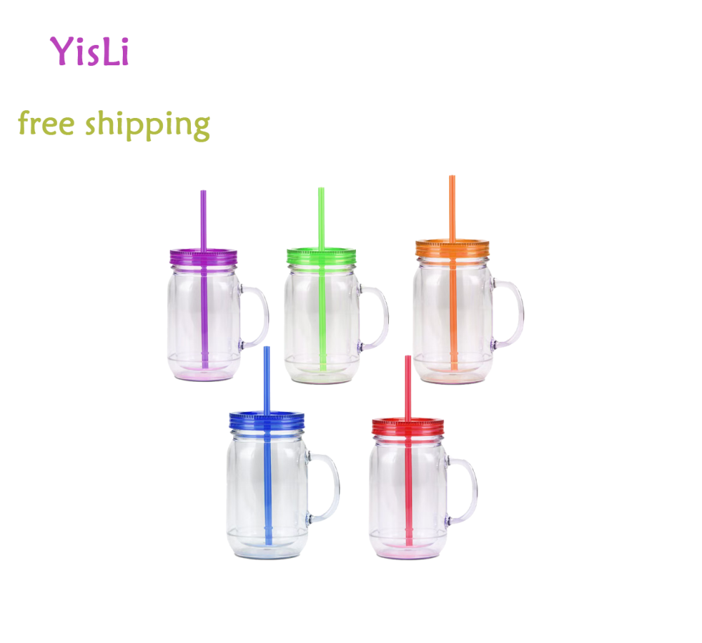 Acrylic 20oz Snow Globe Mugs with Portable Handle Mixed Color Lids 20oz Double Wall Rough Glitter Plastic Cups