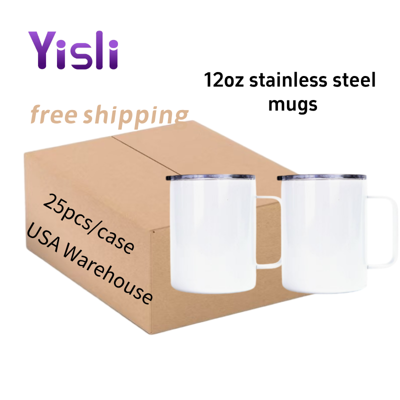 25Pcs 12oz Stainless Steel Sublimation Mugs with Portable Handle Clear Lids 12oz Travel Mugs Insulated Coffee Mug with Handle