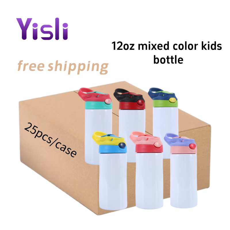 25pcs Mixed 6 Color 12oz Sublimation Kids Bottle Stainless Steel Water Bottle