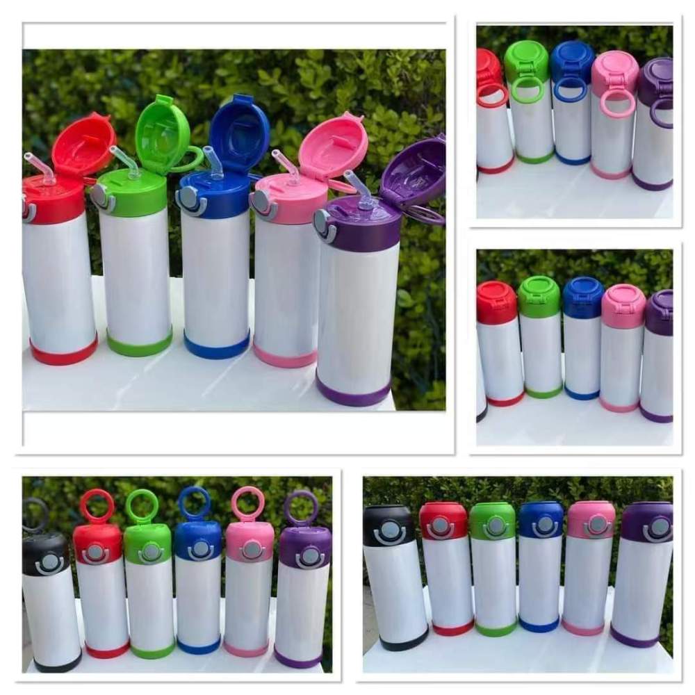25pcs Mixed Color 12oz Sublimation Flip Top Kids Bottle Stainless Steel Water Bottle
