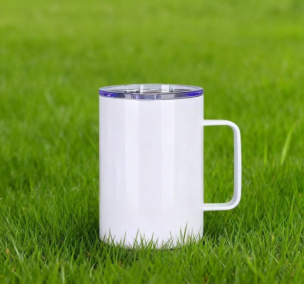 25Pcs 12oz Stainless Steel Sublimation Mugs with Portable Handle Clear Lids 12oz Travel Mugs Insulated Coffee Mug with Handle