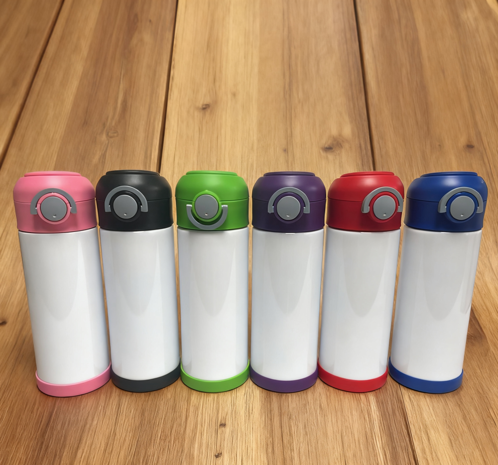 25pcs Mixed Color 12oz Sublimation Flip Top Kids Bottle Stainless Steel Water Bottle