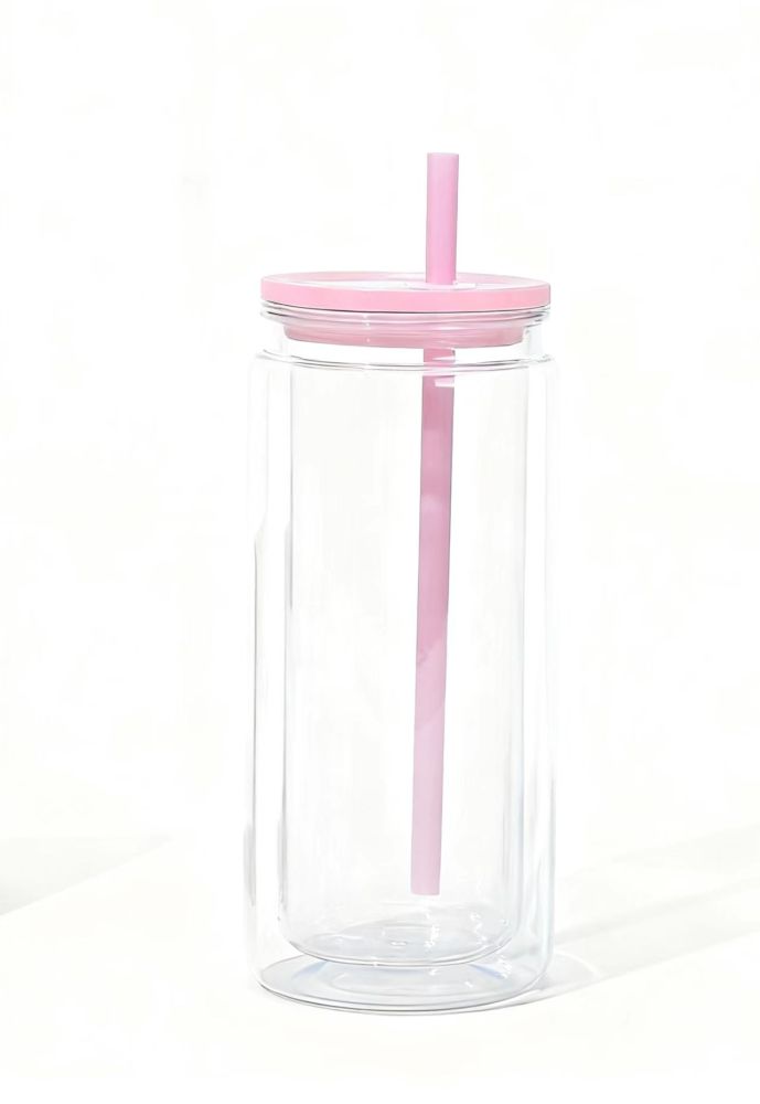 25pcs Predrilled Clear 16oz Glass Snow Globe Cups with Colorful PP lids Plastic Colorful Straw