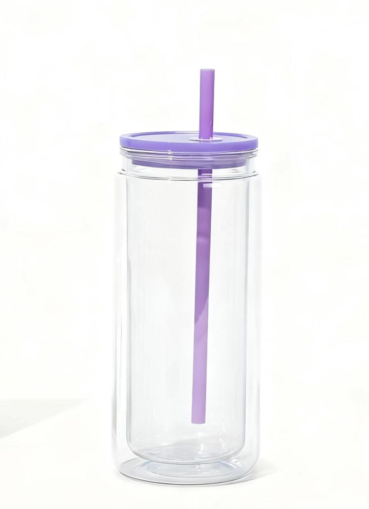 25pcs Predrilled Clear 16oz Glass Snow Globe Cups with Colorful PP lids Plastic Colorful Straw