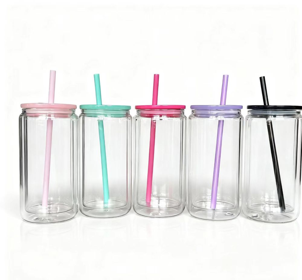 25pcs Predrilled Clear 16oz Glass Snow Globe Cups with Bamboo lids Plastic Straw