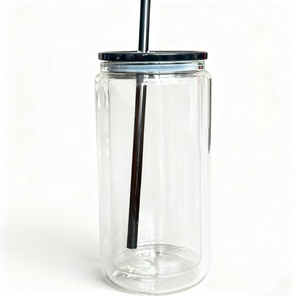 25pcs Predrilled Clear 16oz Glass Snow Globe Cups with Colorful PP lids Plastic Colorful Straw